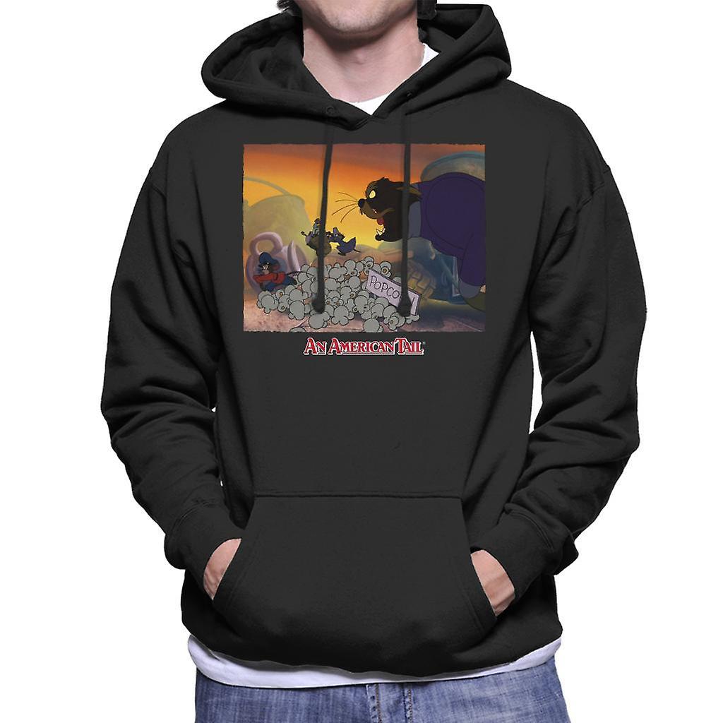 An American Tail Cossack Cat Popcorn Men's Hooded Sweatshirt Black X-Large