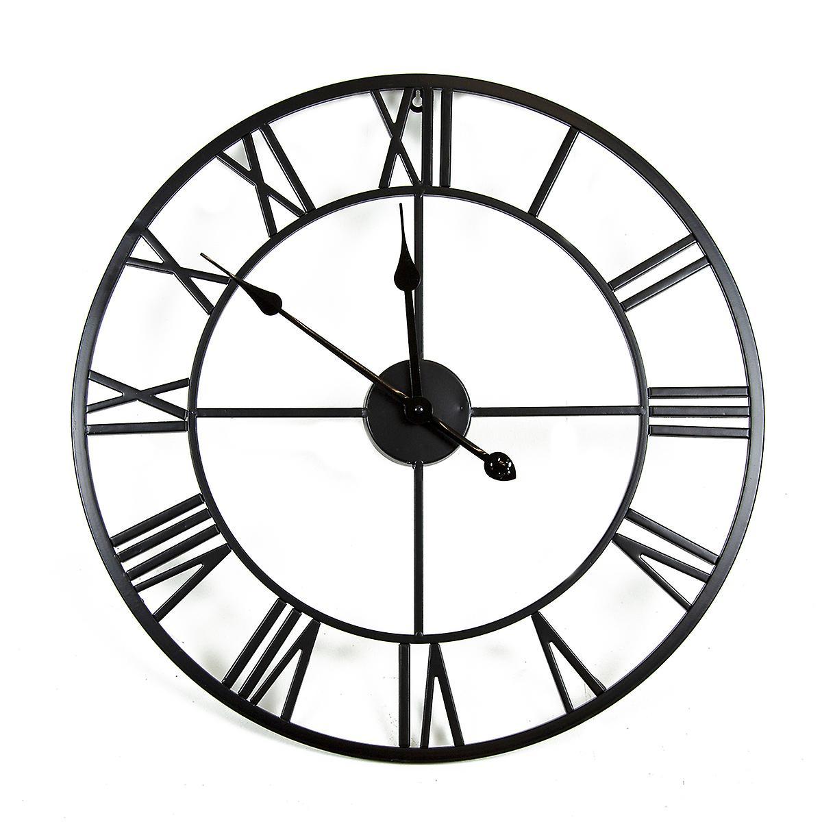 Charles Bentley Indoor Wall Round Minimalist Skeleton Clock With Roman Numerals Matte Black Large 80cm 80 X 80cm