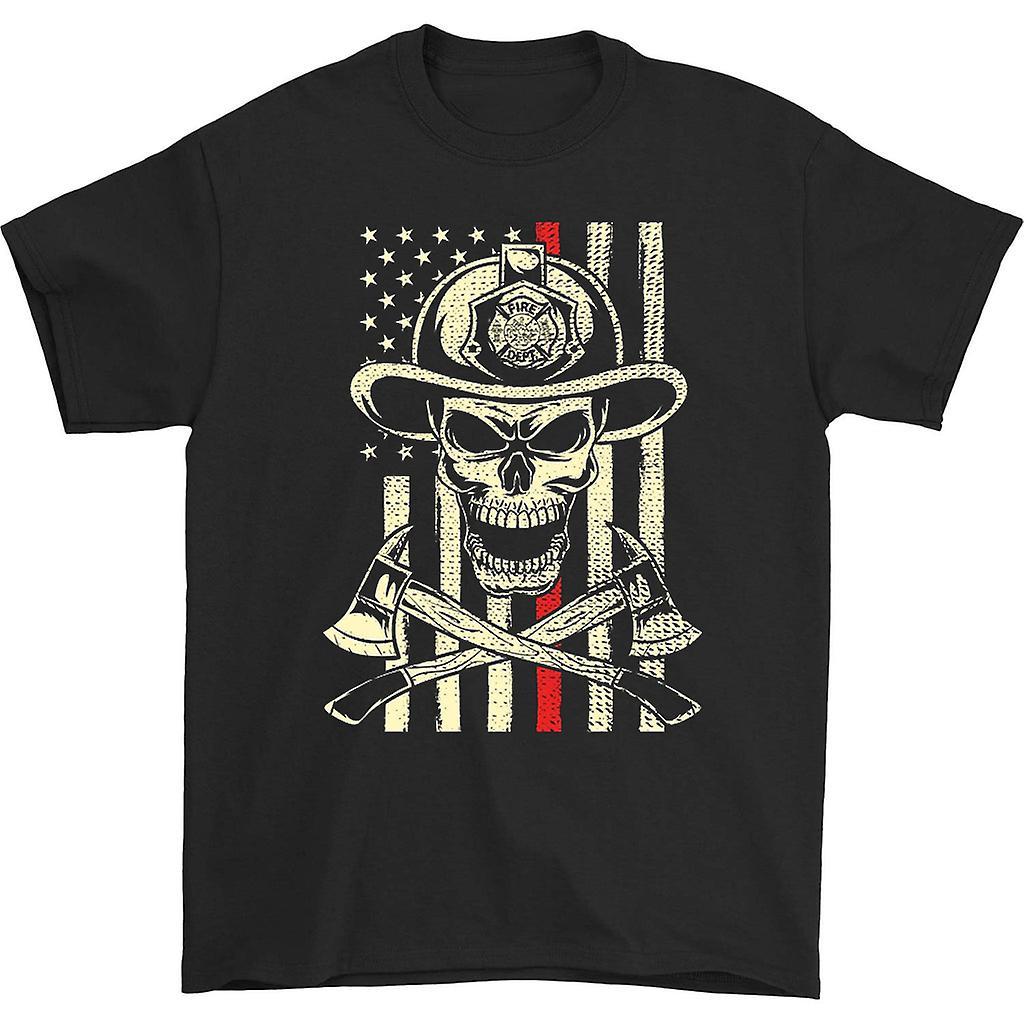 HISHARK Firefighter skull american flag t-shirt black XXL