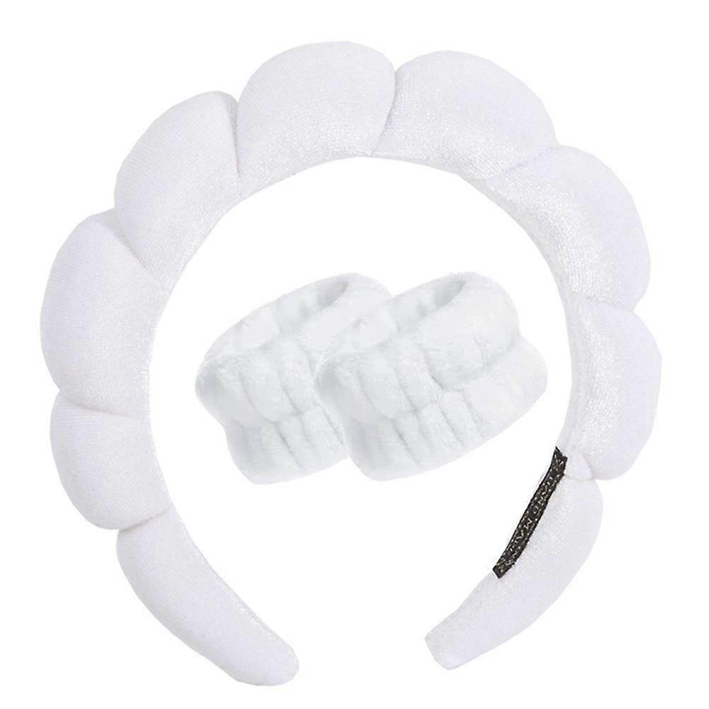 Unbrand Makeup Headband for Washing Face, Terry Cloth Spa Headband, Skincare Headbands, Spa Headband and Wristband Set White