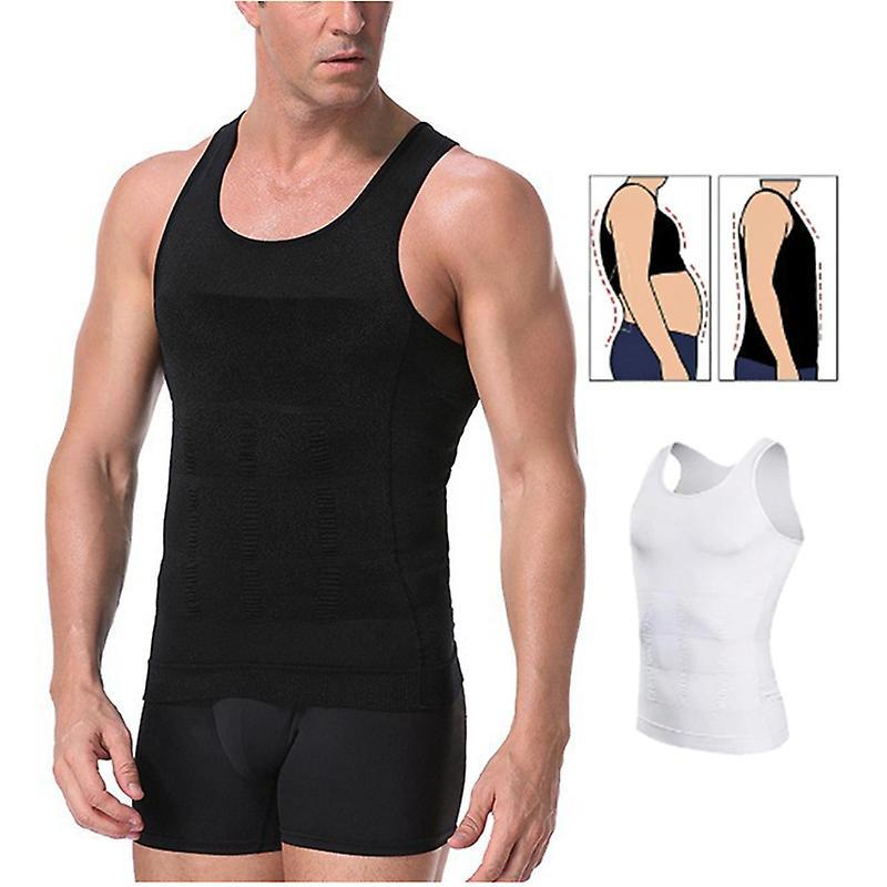 Jielin Men's Body Shaper Slimming Shirt Tummy Vest Compression Shapewear BLACK L