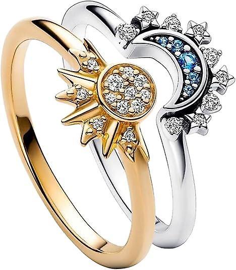 Lelinker 1 Pair Celestial Sun And Moon Ring Set, ,friendship Promise Ring,sun And Moon Matching Rings,sparkling Sun Moon Open Ring,valentine's Day ...