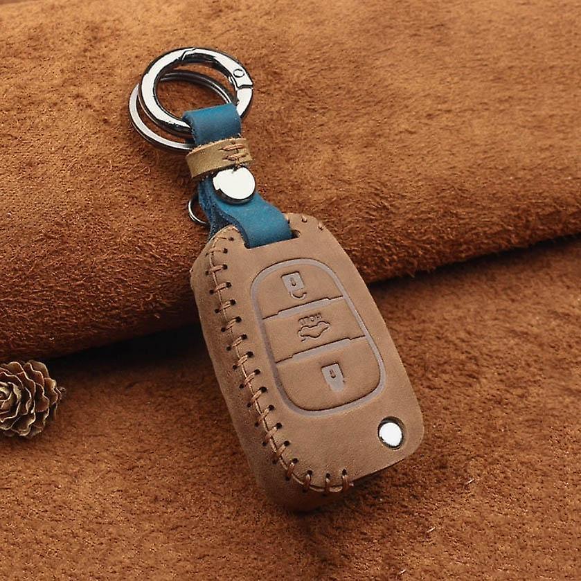 CherrysC Genuine leather smart car key case for Hyundai brown