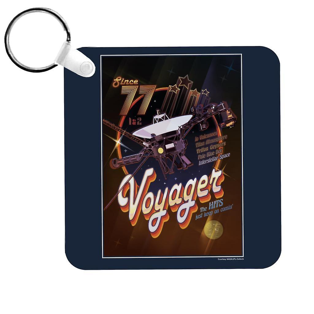 NASA Voyager Disco Interplanetary Travel Poster Keyring Navy Blue 5cm x 5cm