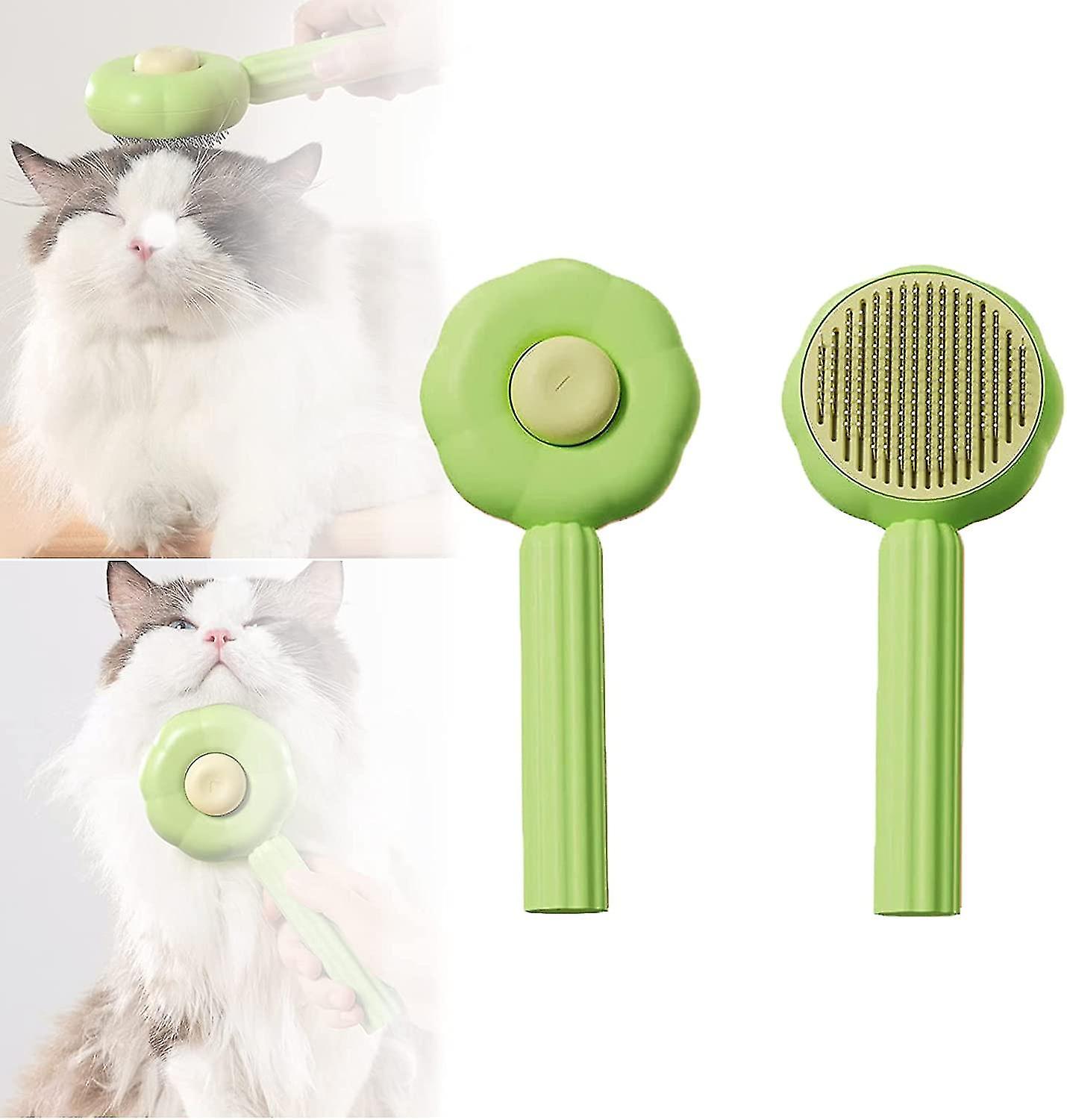 Tianzun Pet Grooming Brush For Cats And Dogs, Self-cleaning Brush For Removes Mats, Tangles, And Loose Hair Fits Cats Dogs Puppy Rabbits Green