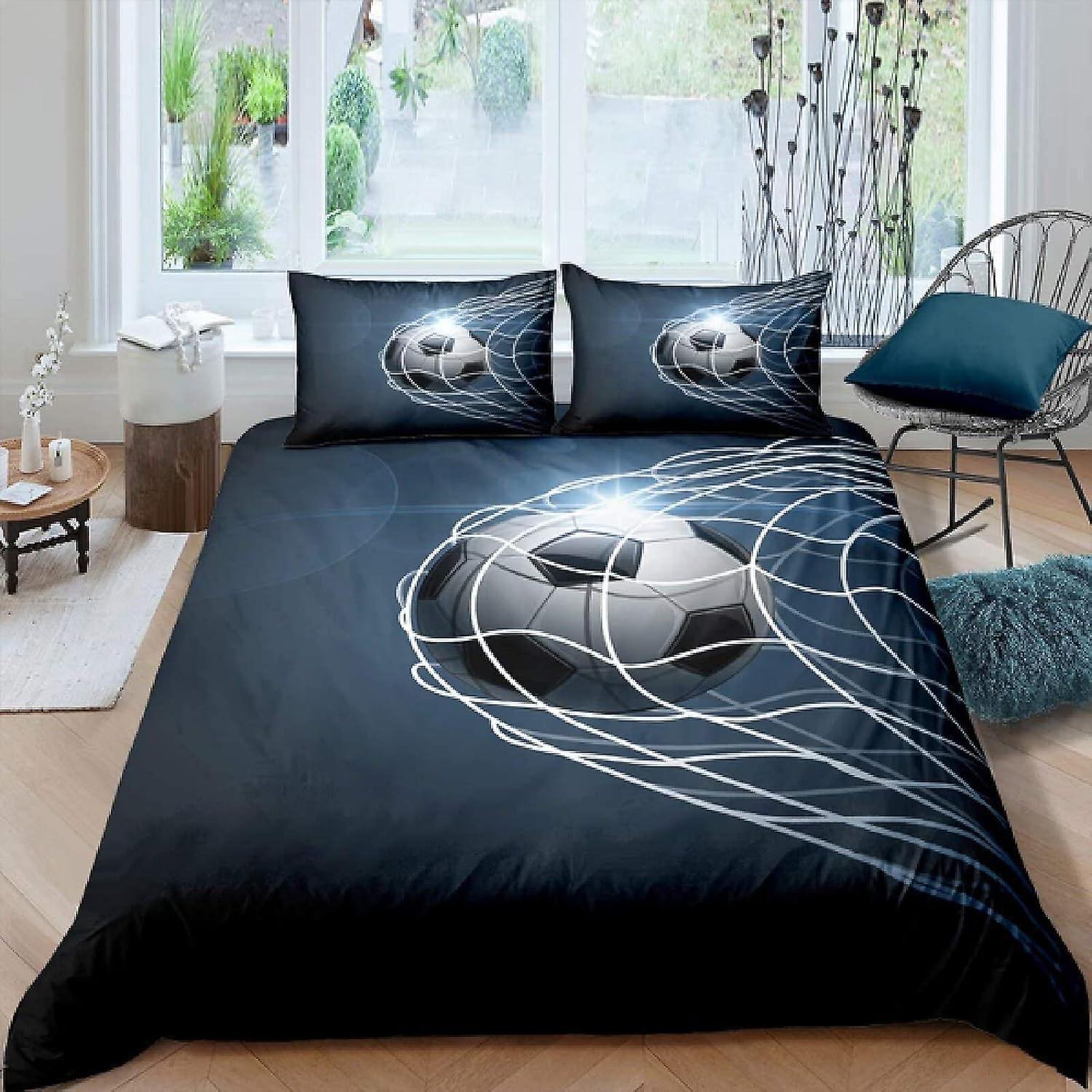 Kerota Duvet Cover Black and White Football, People Printed Microfiber Bedding Set with Zip and Pillowcases 135*200 CM Double200x200cm