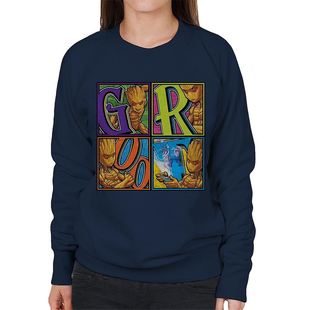 Marvel Guardians Of The Galaxy Teenage Groot Montage Women's Sweatshirt Navy Blue XX-Large