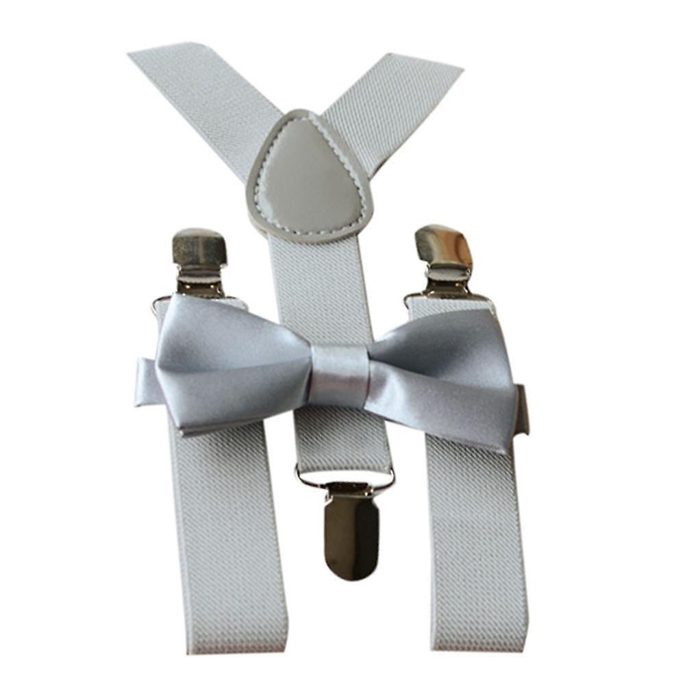 Slowmoose Kids Adjustable Braces Elastic Suspenders+solid Bow Tie Set Gray Size fits all / Other