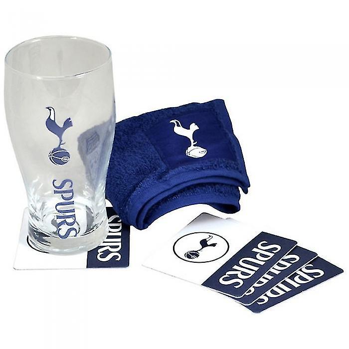 Tottenham Hotspur FC Official Wordmark Mini Football Bar Set (Pint Glass, Towel & Beer Mats) Navy/White One Size