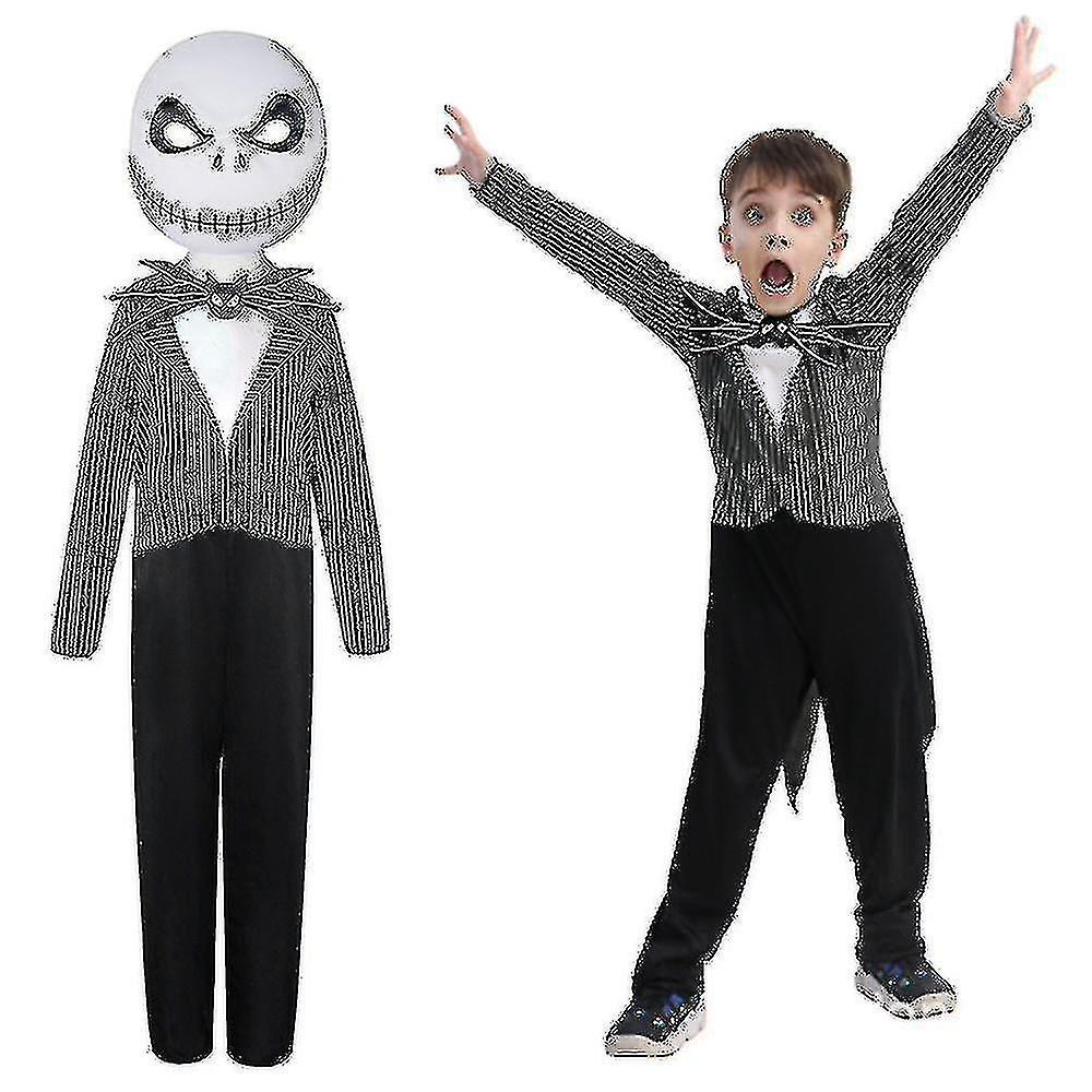 Cryin 3-14 Years Kids Halloween Nightmare Jack Skellington Cosplay Jumpsuit With Mask 8-10 Years