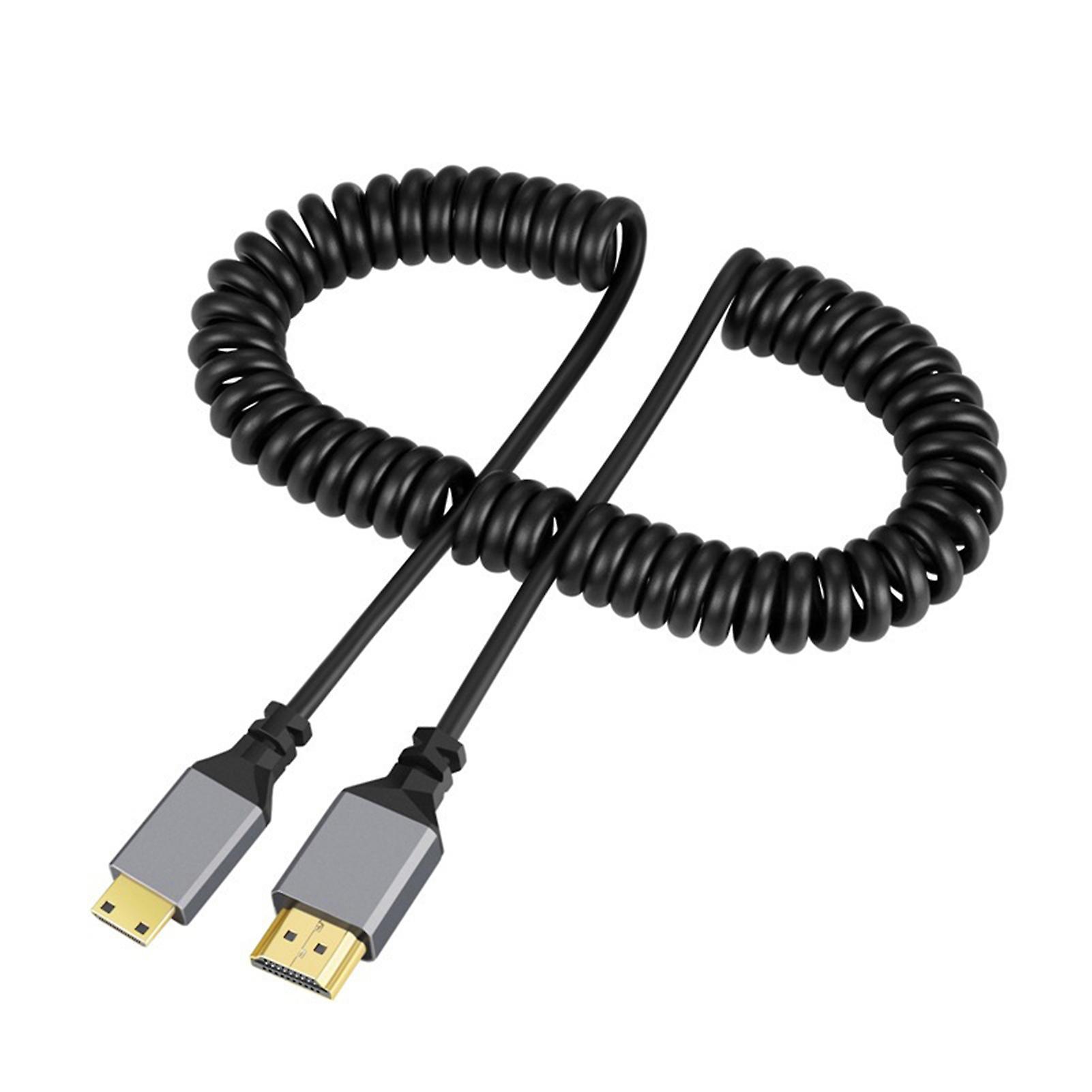 Fiauli 4K 60Hz Mini HDMI-c to HDMI-c Flexible Spring Extension Cable Ultra HD-Compatible TV Video Adapter Cable Male to Male Plug Cable Camera Proj...