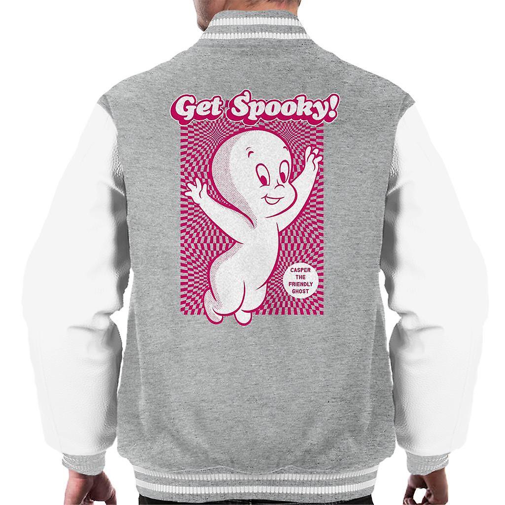 Casper The Friendly Ghost Get Spooky Men's Varsity Jacket Heather Grey/White Large