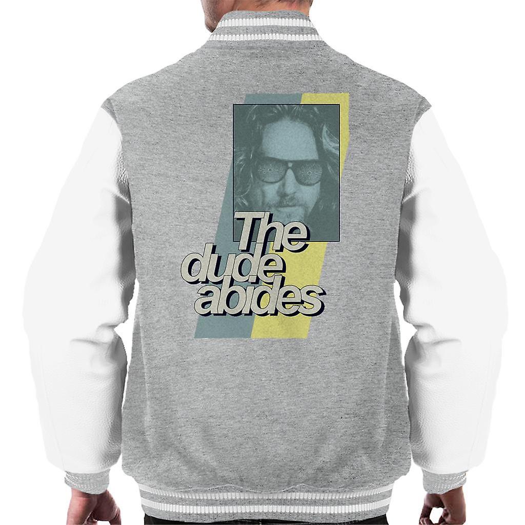 The Big Lebowski The Dude Abides Retro Lines Men's Varsity Jacket Heather Grey/White XX-Large