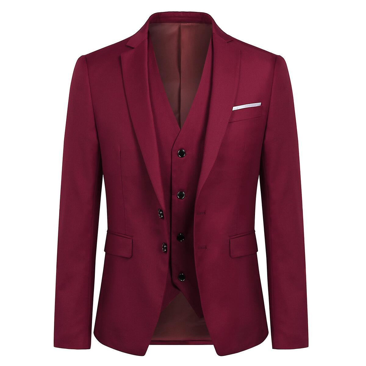 Allthemen Men's Business Blazer Solid Slim Fit Jacket Dark Red 3XL