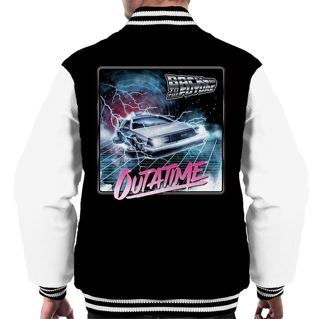 Back to the Future Delorean Lightning Outatime Men's Varsity Jacket Black/White Medium