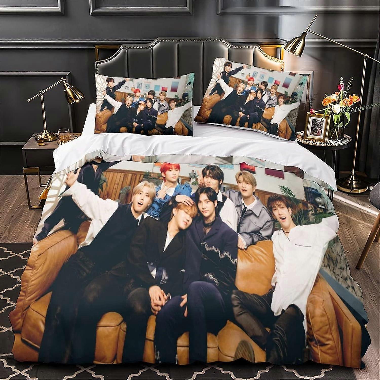 Kerota Stray Kids Bedding Set Double Print Bedding Set Soft Microfiber Stray Kids Teen Boy Girl Single and Double 135*200 CM Single135x200cm