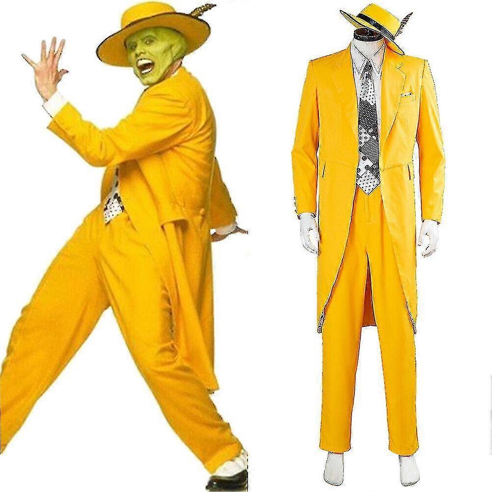 The Mask Jim Carrey Yellow Suit Cosplay Costume Men Uniform Outfits Halloween L