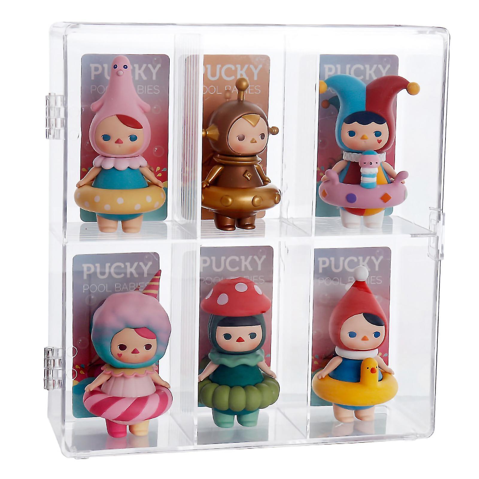 Acrylic Figure Display Case Acrylic Transparent Two Layers Dustproof Figure Display Case for Doll Toys - 6 Grids