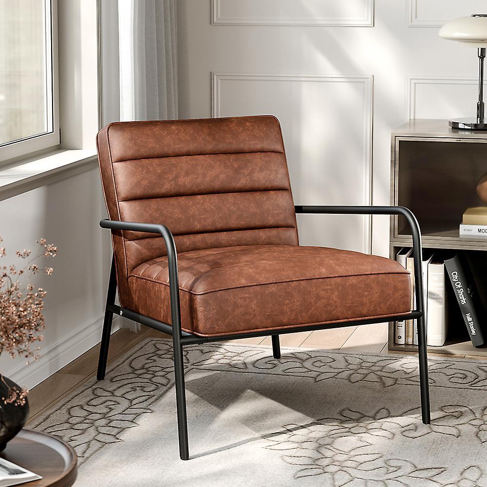 Living And Home Soft PU Leather Side Accent Chair Padded Armchair with Metal Frame