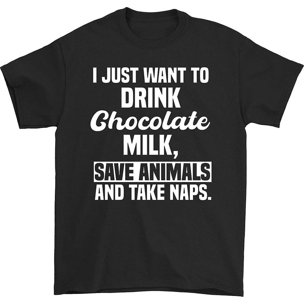 HISHARK I Just Want to Drink Chocolate Milk T-shirt Black S