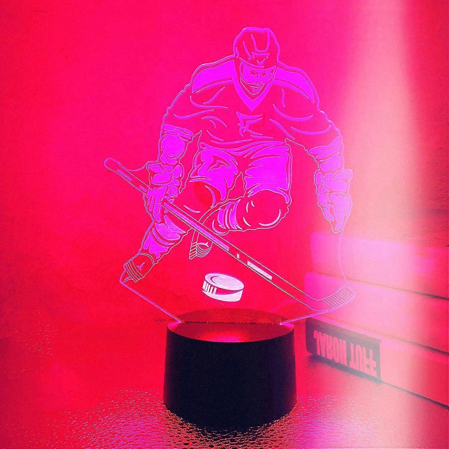 Xcy 3D Ice Hockey Player Night Light Table Desk Optical Illusion Lamps 7 Color Changing Lights LED Table Lamp Xmas Home Love Birthday Kids Decor Gift