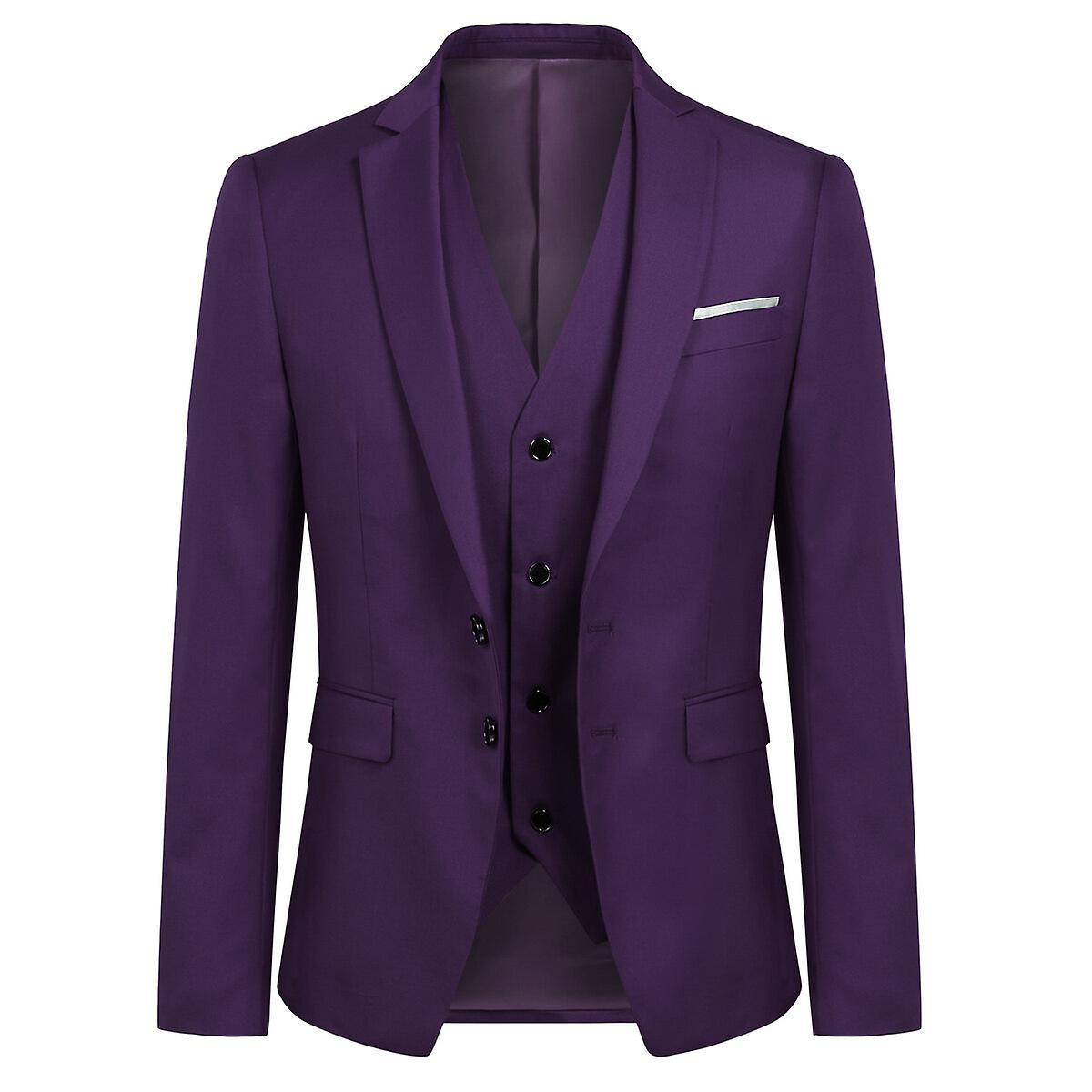 Allthemen Men's Business Blazer Solid Slim Fit Jacket Purple M