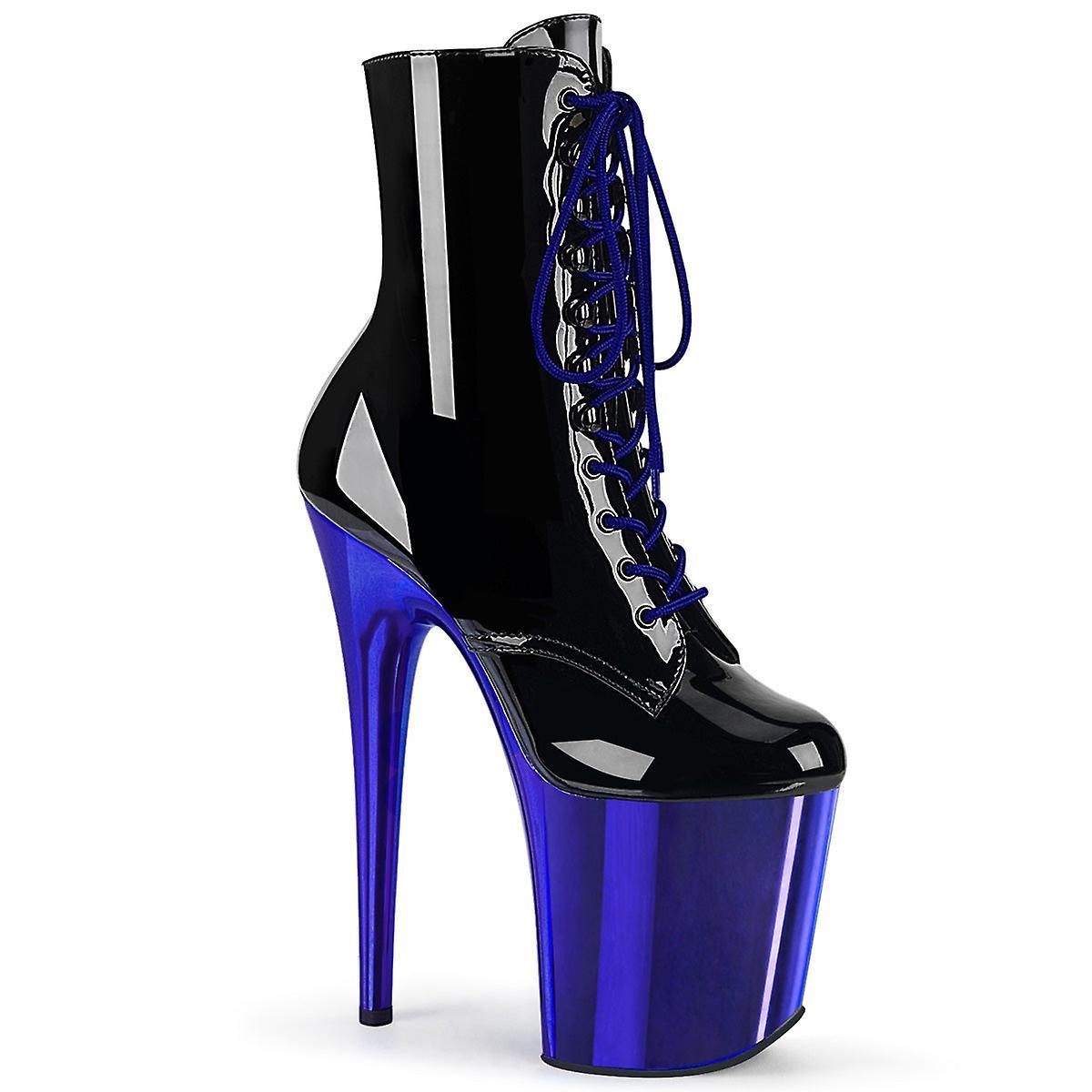 Pleaser womens ankle boots flamingo-1020 blk pat/royal blue chrome blue/royal blue Uk 4/eu 37/us 7