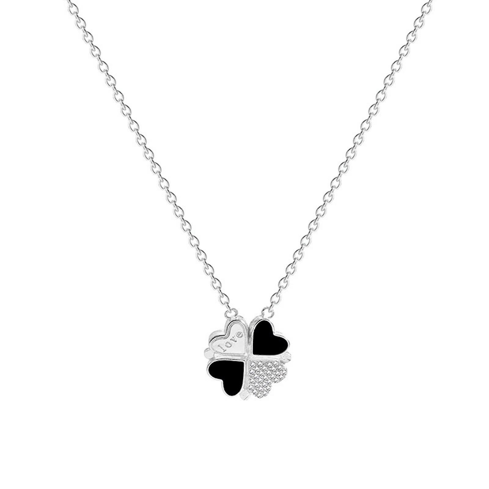 unbrand Fashion Lucky Four Leaf Clover Necklace for Women Stainless Steel Gold Chain Silver