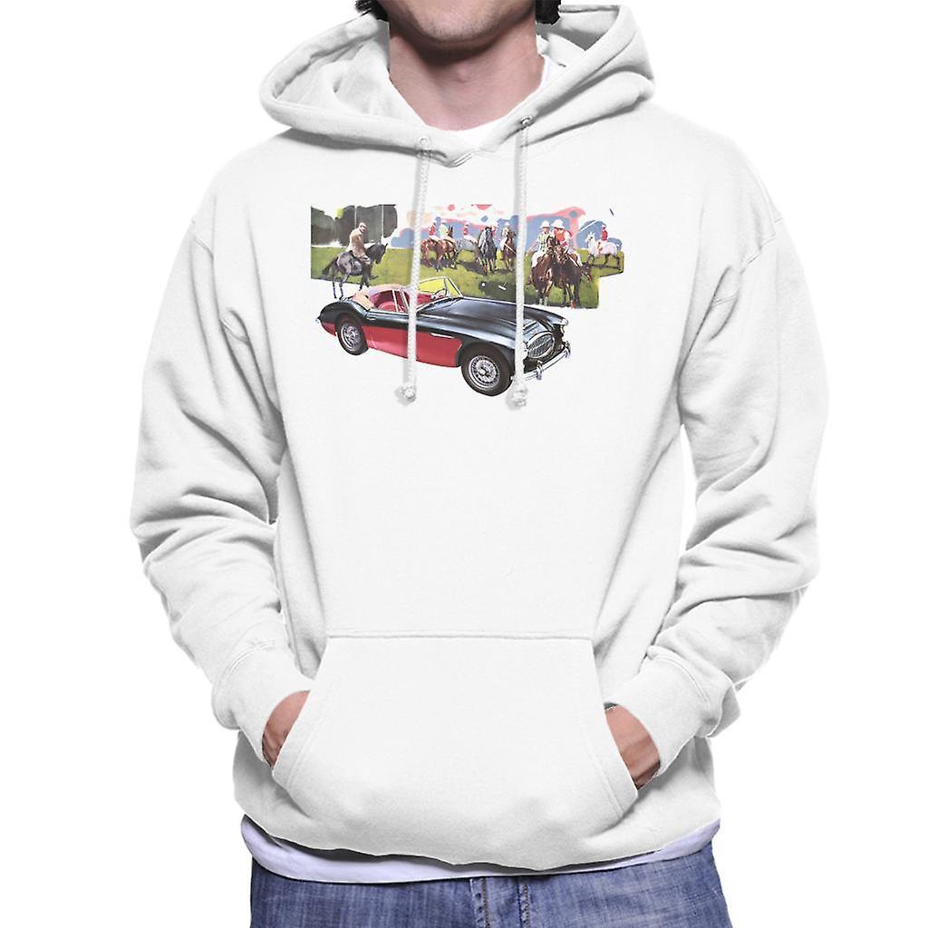 Austin Healey Background Of Sport Horses British Motor Heritage Men's Hooded Sweatshirt White Small