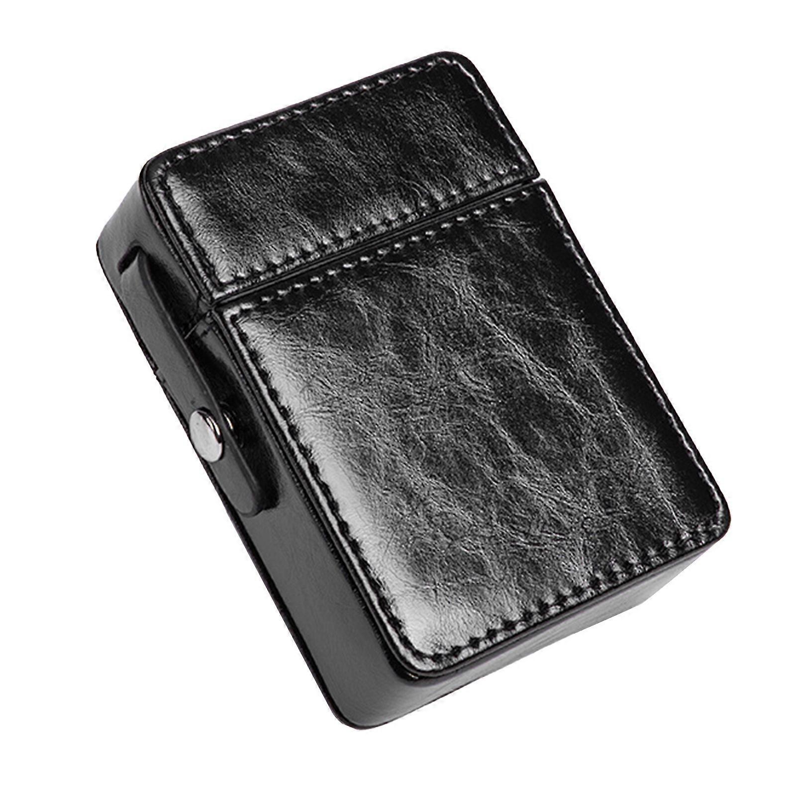 Yiwanb PU Leather Portable Cigarette Case with Lighter Holder Simple Anti-Scratch Storage Case Flip protective Tobacco Pouch fL Black