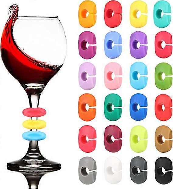 Denuotop Wine Glass Trinket Markers, Silicone Reusable Glass Identifiers, Glass Trinkets for Home Bar Party Decor 24 pcs