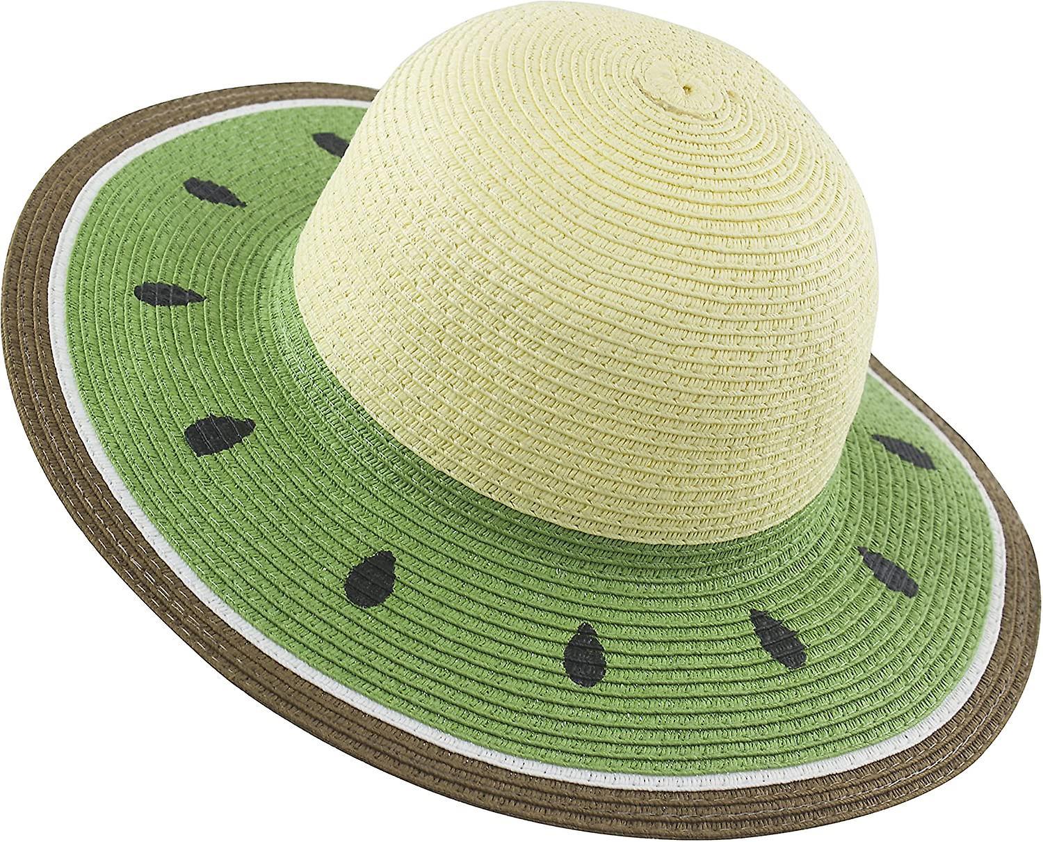 Baicccf Girl Kids Summer Straw Wide Brim Floppy Beach Sun Hat Green