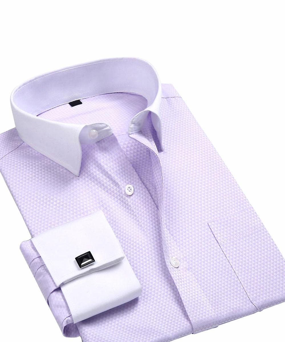 Allthemen Mens Business Four Season Slim Fit Solid Shirt Purple L