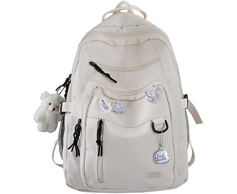 Student Backpack Women Waterproof Nylon School Rucksack Girls Travel Laptop Bag--white