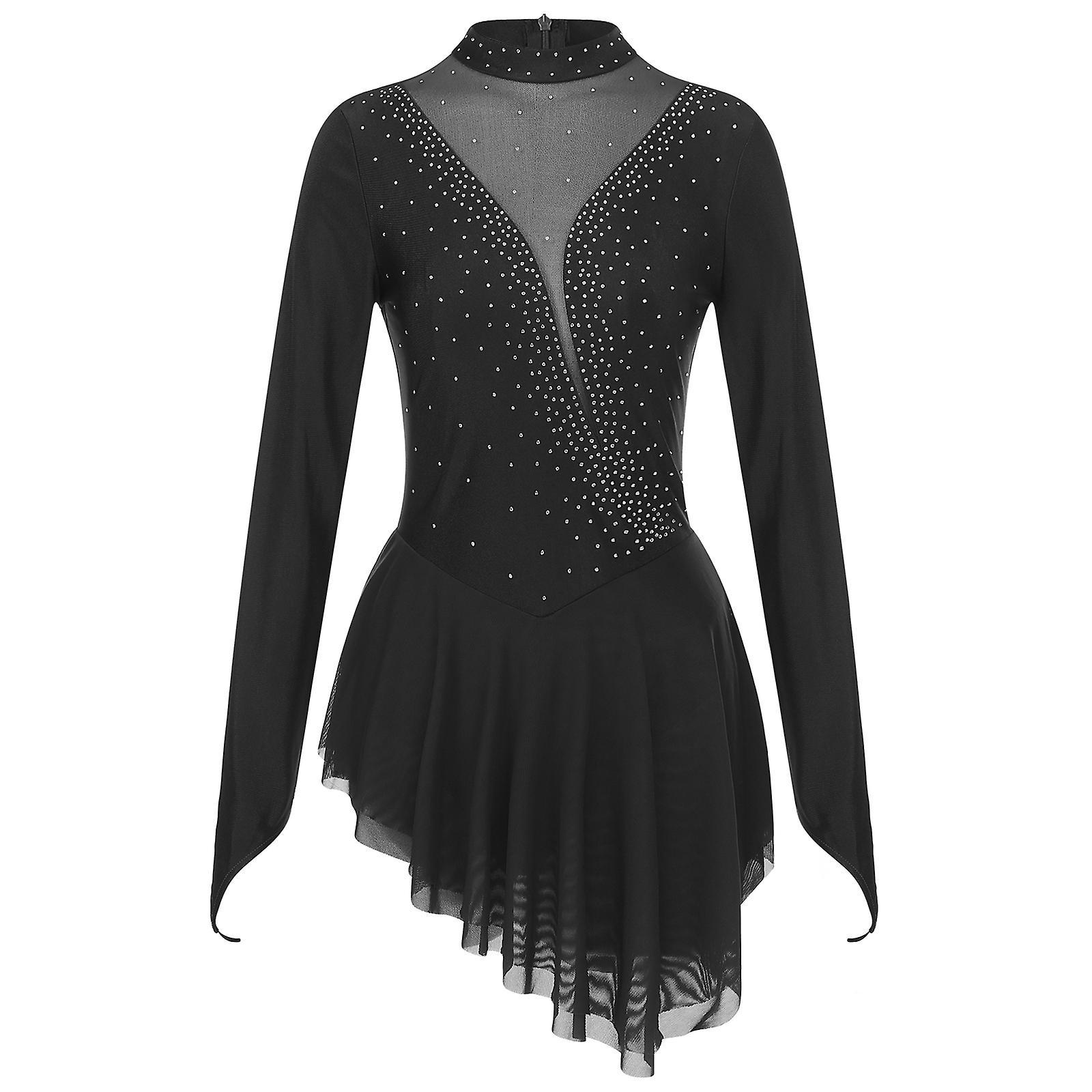 Otwoo Womens Gymnastics Leotard Lyrical Ballet Dance Performance Dress Glitter Dresses Dancewear Figure Skating Dance Party Costumeblack C S