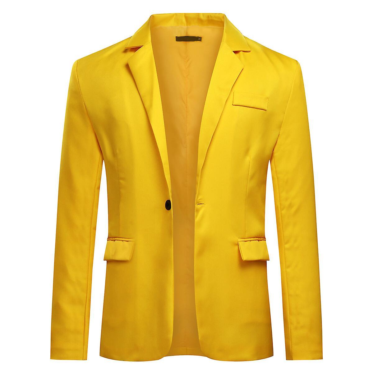 Allthemen Men's Sports Jacket One Button Slim Fit Suit Blazer Yellow M