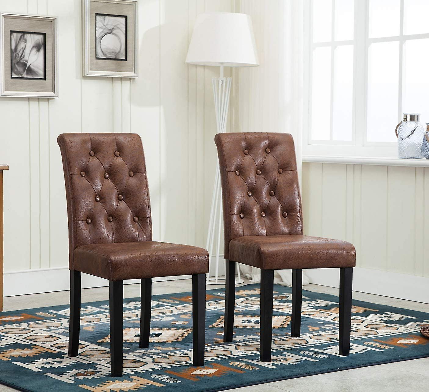 mcc direct 2 x Linded Fabric Dining Chairs, Solid Wooden Legs BROWN