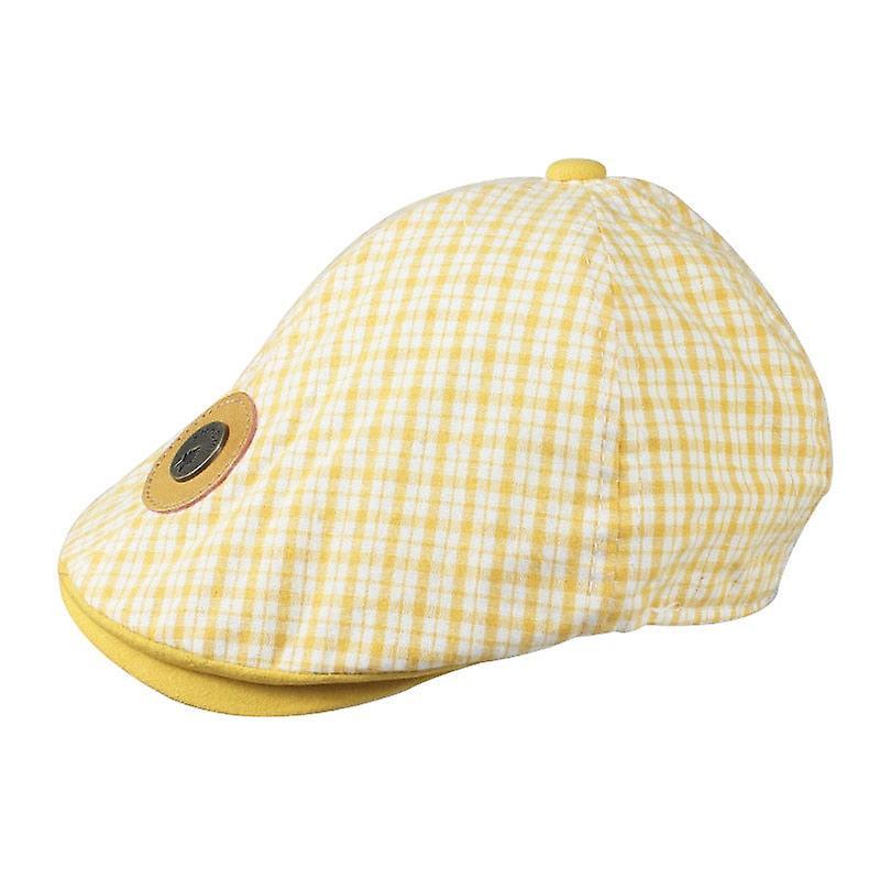 Slowmoose Baby Cotton Linen Handsome Cap, Beret Elastic Kids Hat Yellow plaid