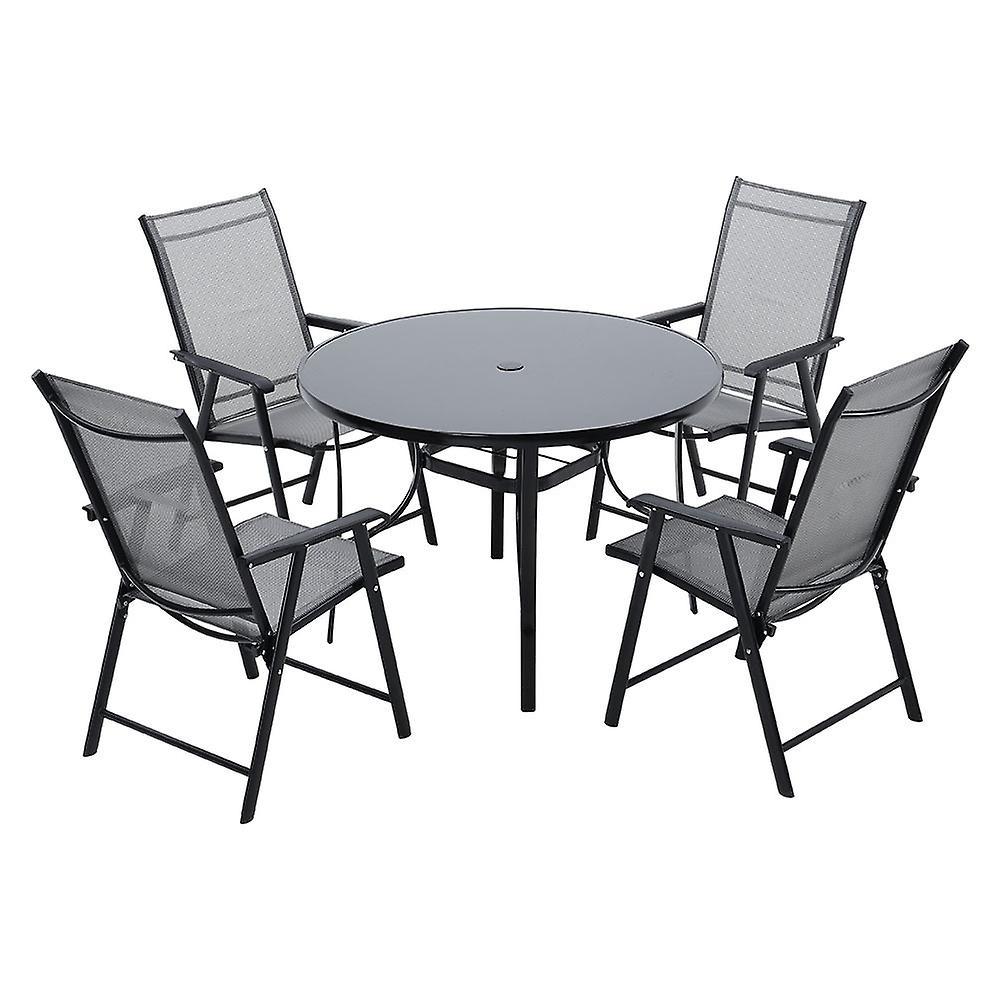 Living And Home 5Pcs Garden 105CM Glass Umbrella Table and Folding Chairs Set