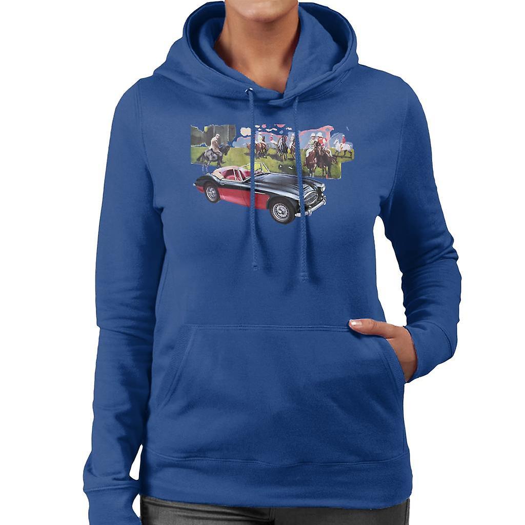 Austin Healey Background Of Sport Horses British Motor Heritage Women's Hooded Sweatshirt Royal Blue Small