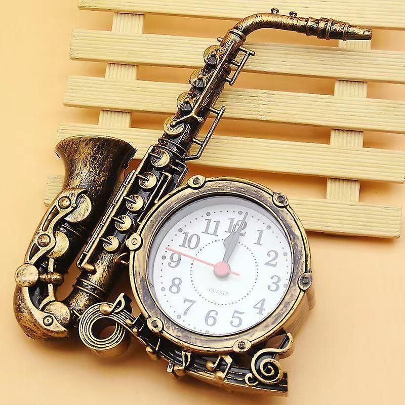 Longzhen Vintage Alarm Clock, Creative Saxophone Shaped Retro Clock, Silent Metal Round Desktop Table Decorative Clock For Home Office Bronze