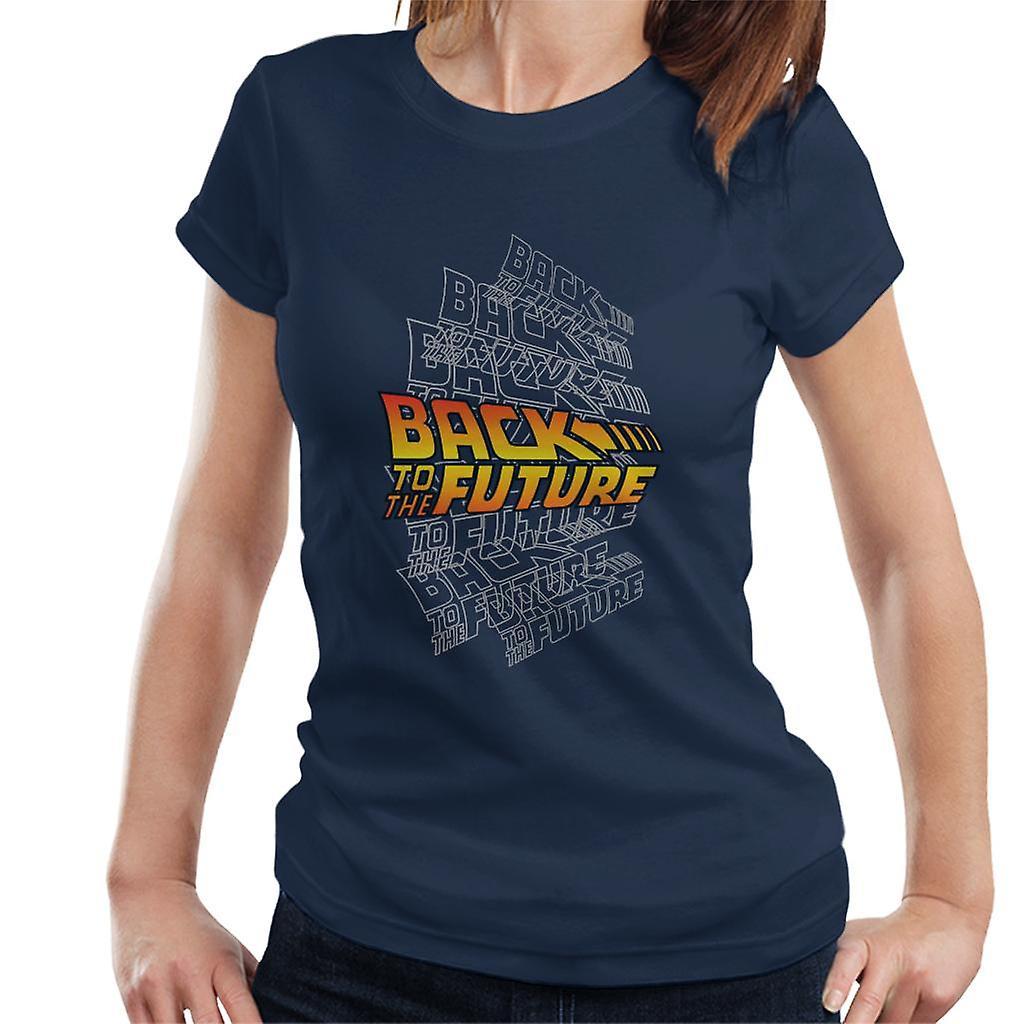 Back to the Future Classic Logo Montage Women's T-Shirt Navy Blue Small