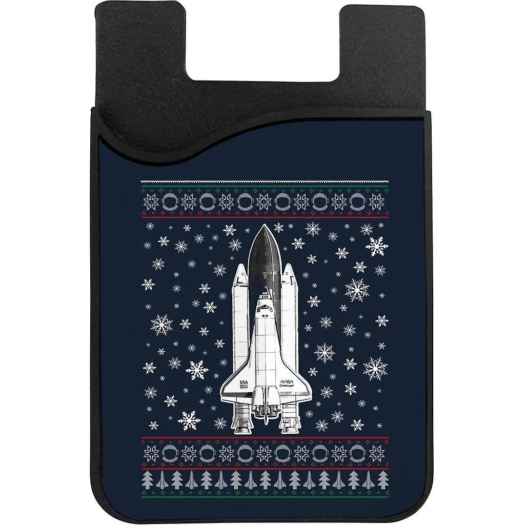 NASA Challenger Shuttle Christmas Knit Pattern Phone Card Holder Navy Blue 5.5cm x 8.5cm