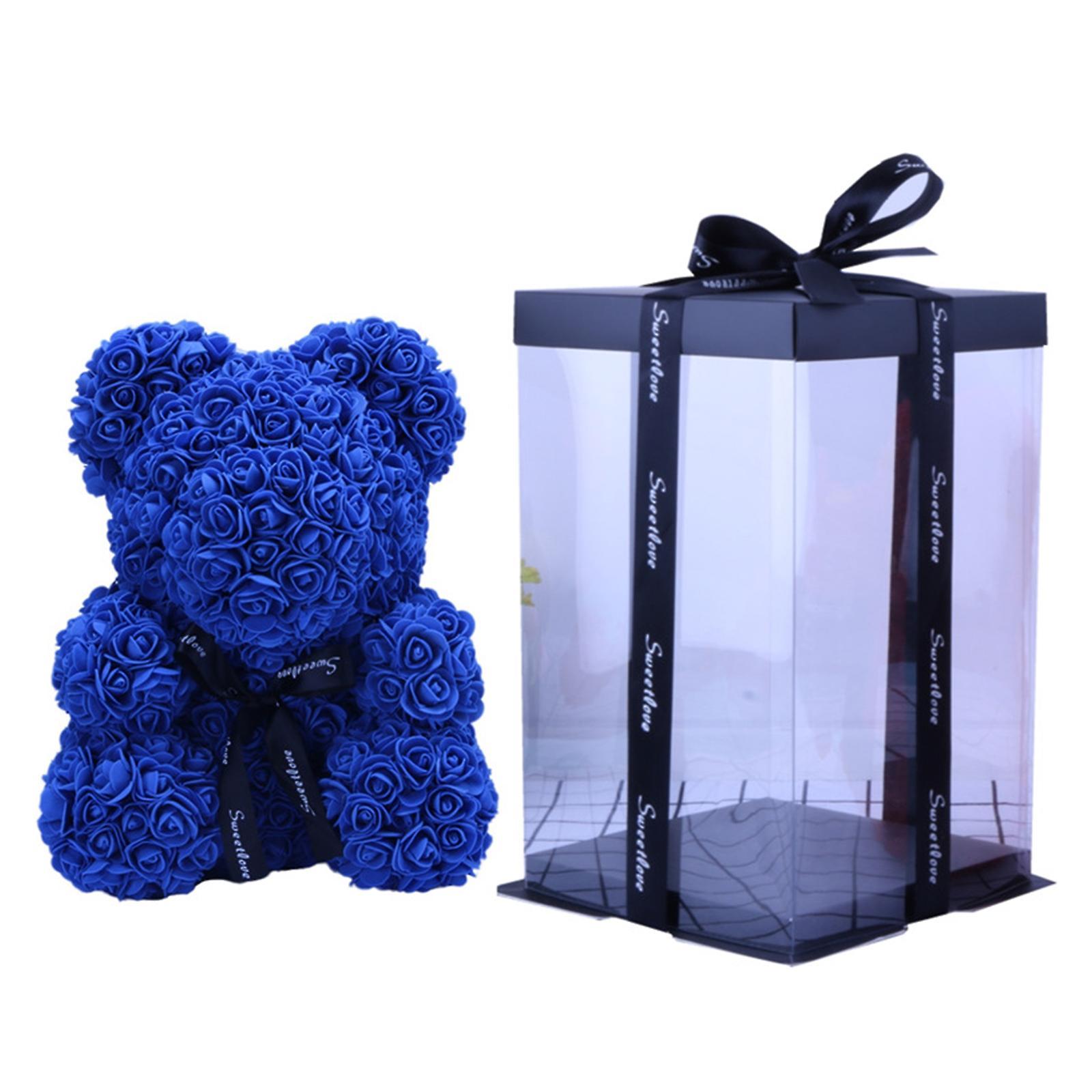 Favrison Rose Bear Artificial Flower Foam Eternal Life For Valentine's Day Gifts Home Decoration With Gift Box Teddy Bear Blue