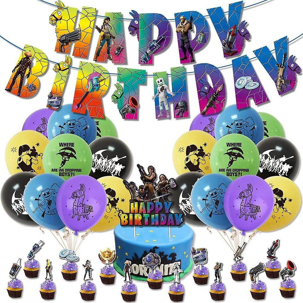 Vicbuy Fortnite Game Theme Birthday Party Supplies Decorations Balloons Banner Cake Topper