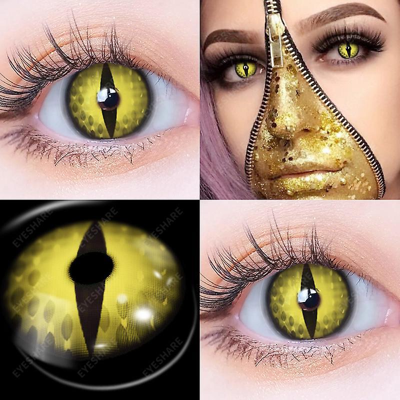 Aionyaaa Amara 1 Pair Cosplay Contact Lenses Beautiful Pupil Eye Cosmetic Colorful Contact Lenses Halloween Yearly Eyes Contact Lens hd45-yellow