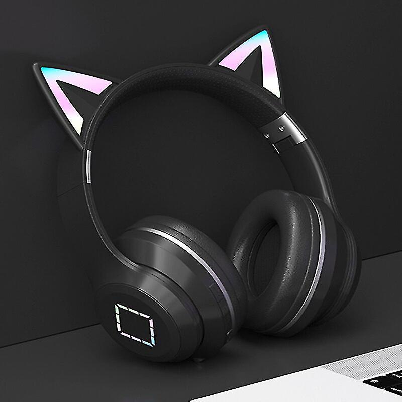 Cryin Cat Ear Bluetooth Headphones Wireless Music Colorful Led Light Gaming Headset Noise Cancelling Earphone Children Christmas Gifts Cat Ear Black