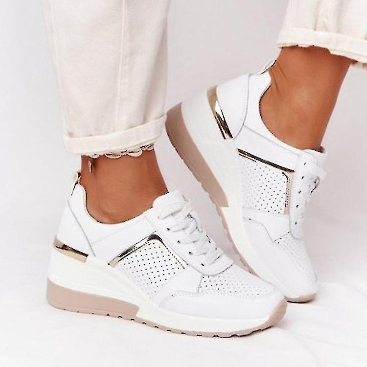 Italian Design Lace-up Wedge Sports Snickers Women's Vulcanized Casual Comfy Shoes white 39