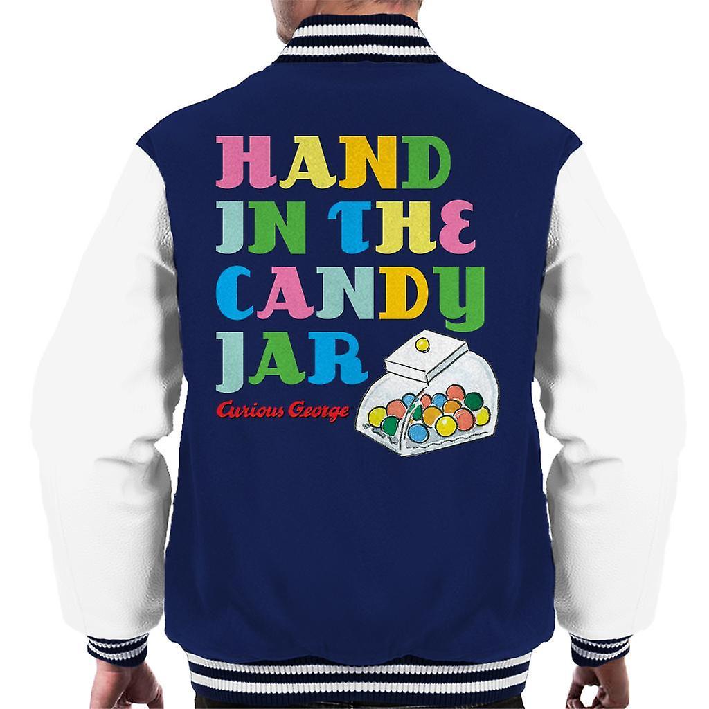 Curious George Hand In The Candy Jar Men's Varsity Jacket Navy/White Medium