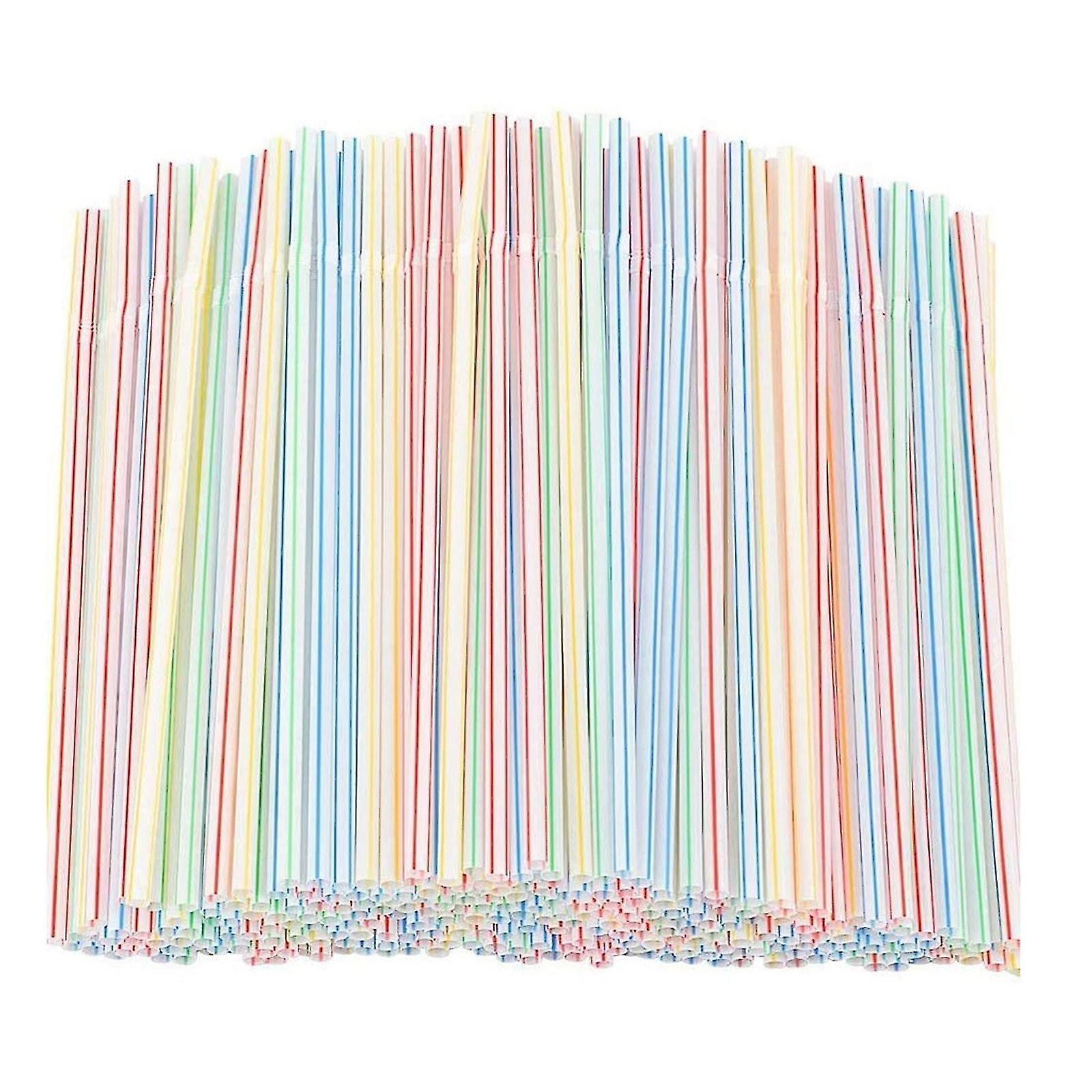 500 pcs 8-Inch Long Plastic Drinking Straws with Aed Stripes